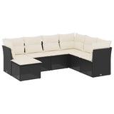 7 Piece Garden Sofa Set with Cushions Black Poly Rattan - Front View