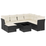 8 Piece Garden Sofa Set with Cushions Black Poly Rattan