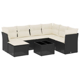 8 Piece Garden Sofa Set with Cushions Black Poly Rattan - Front View