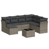 8 Piece Garden Sofa Set with Cushions Grey Poly Rattan - Front View
