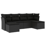 6 Piece Garden Sofa Set with Cushions Black Poly Rattan - Front View