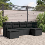 6 Piece Garden Sofa Set with Cushions Black Poly Rattan