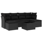 7 Piece Garden Sofa Set with Cushions Black Poly Rattan