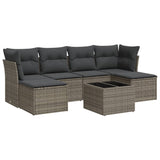 7 Piece Garden Sofa Set with Cushions Grey Poly Rattan - Front View