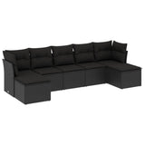 7 Piece Garden Sofa Set with Cushions Black Poly Rattan - Front View