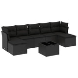 8 Piece Garden Sofa Set with Cushions Black Poly Rattan - Front View