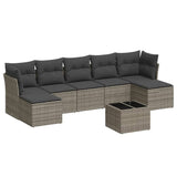 8 Piece Garden Sofa Set with Cushions Grey Poly Rattan - Front View