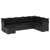 8 Piece Garden Sofa Set with Cushions Black Poly Rattan - Front View