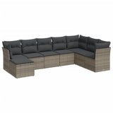 8 Piece Garden Sofa Set with Cushions Grey Poly Rattan - Front View