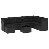 9 Piece Garden Sofa Set with Cushions Black Poly Rattan - Front View