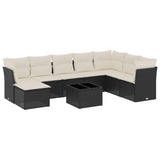 9 Piece Garden Sofa Set with Cushions Black Poly Rattan - Front View