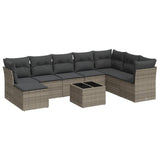 9 Piece Garden Sofa Set with Cushions Grey Poly Rattan - Front View