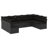 9 Piece Garden Sofa Set with Cushions Black Poly Rattan - Front View