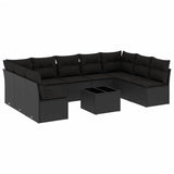 10 Piece Garden Sofa Set with Cushions Black Poly Rattan - Front View