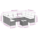 10 Piece Garden Sofa Set with Cushions Black Poly Rattan - Side View