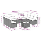 10 Piece Garden Sofa Set with Cushions Grey Poly Rattan - Side View