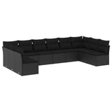 10 Piece Garden Sofa Set with Cushions Black Poly Rattan - Front View