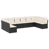 10 Piece Garden Sofa Set with Cushions Black Poly Rattan - Front View