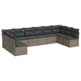 10 Piece Garden Sofa Set with Cushions Grey Poly Rattan - Front View