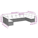 10 Piece Garden Sofa Set with Cushions Grey Poly Rattan - Side View