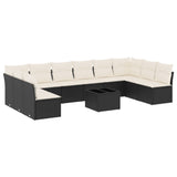 11 Piece Garden Sofa Set with Cushions Black Poly Rattan - Front View