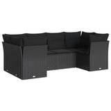 6 Piece Garden Sofa Set with Cushions Black Poly Rattan - Front View