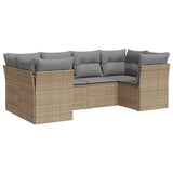 6 Piece Garden Sofa Set with Cushions Beige Poly Rattan