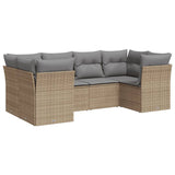 6 Piece Garden Sofa Set with Cushions Beige Poly Rattan - Front View