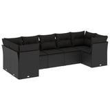 7 Piece Garden Sofa Set with Cushions Black Poly Rattan - Front View