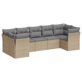 7 Piece Garden Sofa Set with Cushions Beige Poly Rattan - Front View