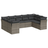 9 Piece Garden Sofa Set with Cushions Grey Poly Rattan - Front View