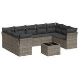 10 Piece Garden Sofa Set with Cushions Grey Poly Rattan - Front View