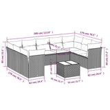 10 Piece Garden Sofa Set with Cushions Grey Poly Rattan - Side View