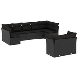 9 Piece Garden Sofa Set with Cushions Black Poly Rattan - Front View