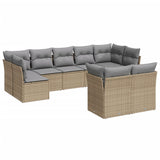 9 Piece Garden Sofa Set with Cushions Beige Poly Rattan - Front View