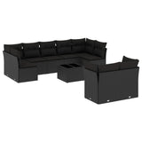 10 Piece Garden Sofa Set with Cushions Black Poly Rattan - Front View