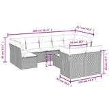 10 Piece Garden Sofa Set with Cushions Grey Poly Rattan - Side View