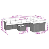 10 Piece Garden Sofa Set with Cushions Black Poly Rattan - Side View