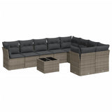 10 Piece Garden Sofa Set with Cushions Grey Poly Rattan - Front View