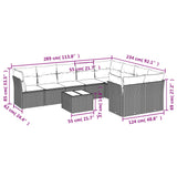 10 Piece Garden Sofa Set with Cushions Grey Poly Rattan - Side View