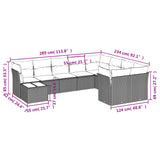 10 Piece Garden Sofa Set with Cushions Black Poly Rattan - Side View