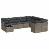 10 Piece Garden Sofa Set with Cushions Grey Poly Rattan - Front View