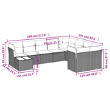 10 Piece Garden Sofa Set with Cushions Grey Poly Rattan - Side View