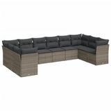 10 Piece Garden Sofa Set with Cushions Grey Poly Rattan - Front View
