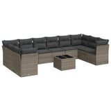 11 Piece Garden Sofa Set with Cushions Grey Poly Rattan - Front View