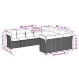 10 Piece Garden Sofa Set with Cushions Grey Poly Rattan - Side View