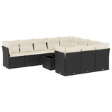 11 Piece Garden Sofa Set with Cushions Black Poly Rattan - Front View
