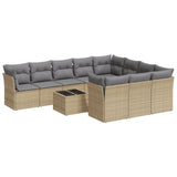 11 Piece Garden Sofa Set with Cushions Beige Poly Rattan - Front View