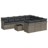 11 Piece Garden Sofa Set with Cushions Grey Poly Rattan - Front View