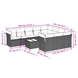11 Piece Garden Sofa Set with Cushions Grey Poly Rattan - Side View